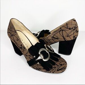 Sacha London Larisa Black & Brown Suede Chunky Heels Silver Accent Buckle size 6